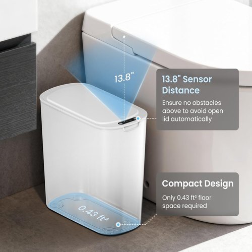 Cesun Automatic Motion Sensor Trash Can - Touchless 2.6 Gallon Slim White Wastebasket for Bathroom & Office