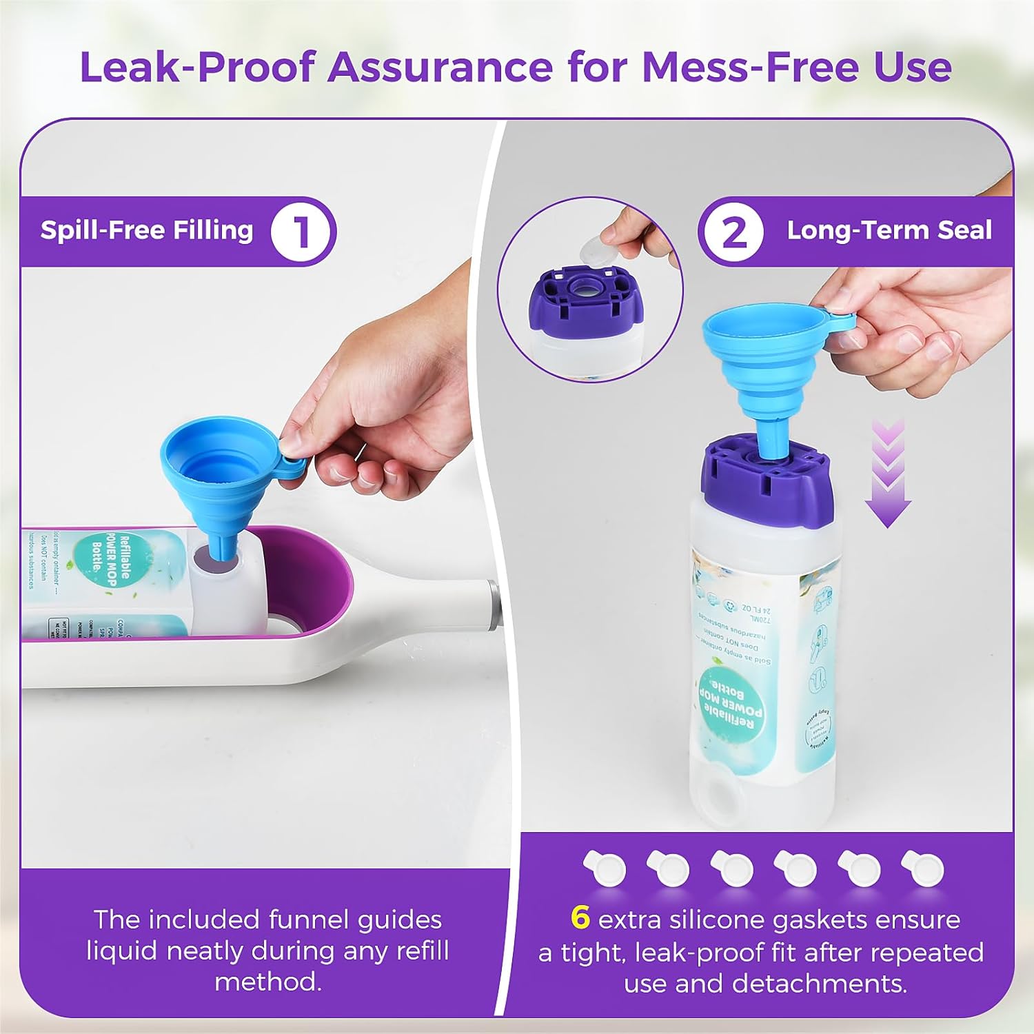 Skiennix Refillable Bottle for Swiffer® Power Mop™ - 24 FL.OZ Leak-Proof Container with Funnel