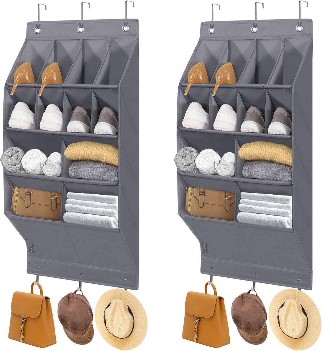 Storage Maniac Over Door Shoe Organizer - 12 Pocket Hanging Rack for Closet & Dorm | Grey