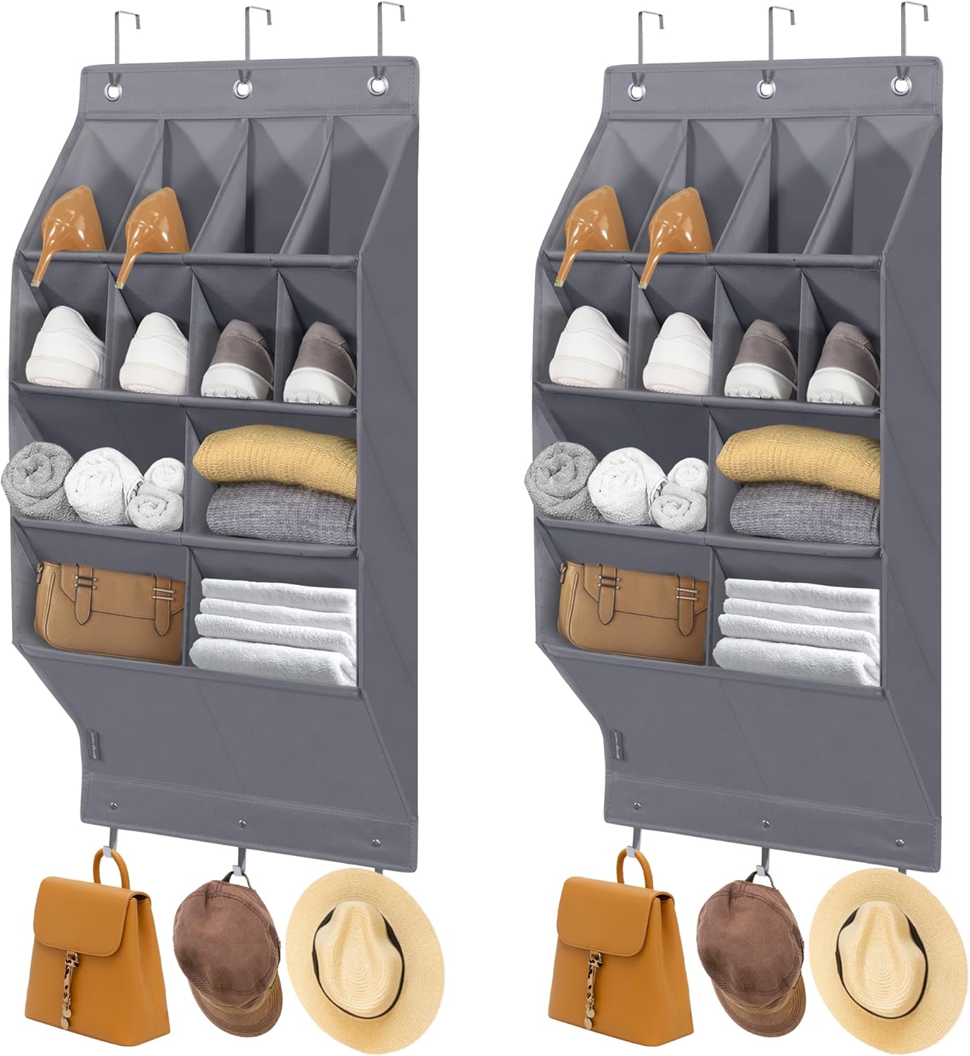 Storage Maniac Over Door Shoe Organizer - 12 Pocket Hanging Rack for Closet & Dorm | Grey
