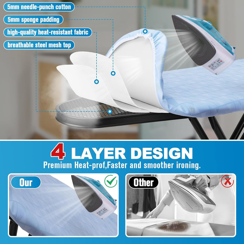 Skiennix Ironing Board - Heavy Metal Frame with Silicon Iron Mat | Foldable & Adjustable 13x43in
