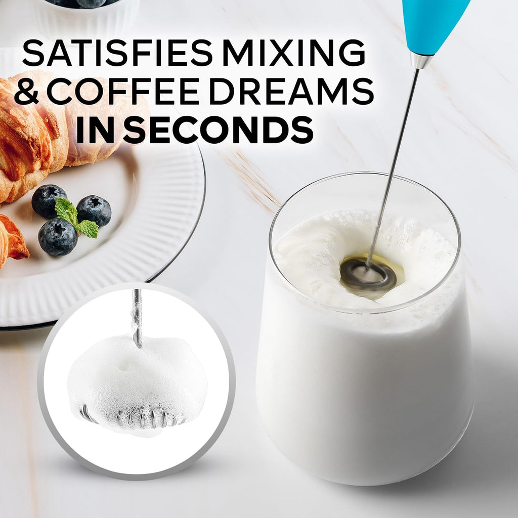Zulay Kitchen Milk Frother Wand - Ultra Fast Handheld Electric Whisk for Coffee & Lattes - Blue Teal