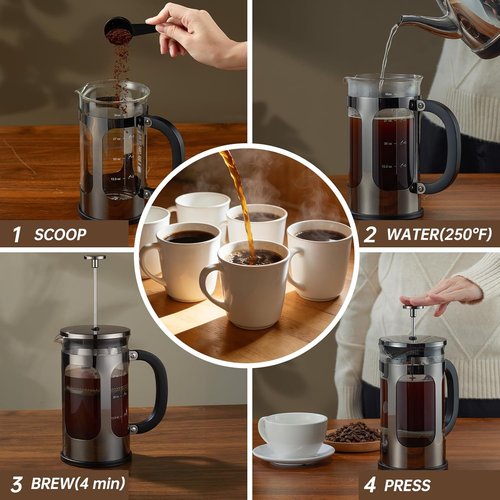 BAYKA French Press Coffee Maker - 34 Ounce Cold Brew Pot | Durable 304 Stainless Steel & Borosilicate Glass