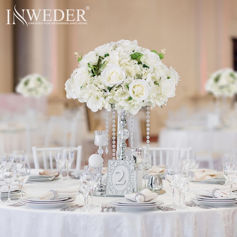 Inweder White Flowers Balls for Centerpieces: 2 PCS 15.7" Diam Flower Centerpieces for Tables in Wedding Reception Decorations Arrangement for Party Celebration Planners