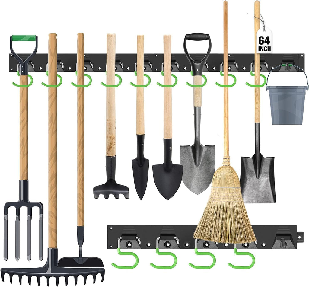 SWANLAKE Adjustable 64-Inch Wall-Mounted Storage System - Tool Organizer with Black Hooks