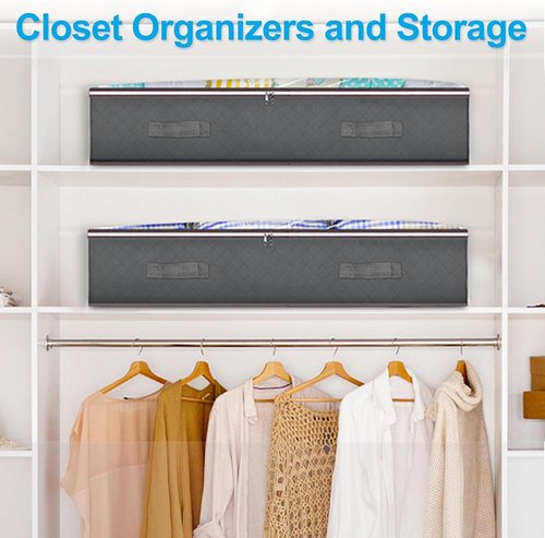 Budding Joy 60L Under Bed Storage Containers - Clear Lids & Foldable Closet Organizers for Clothes, Blankets, Shoes