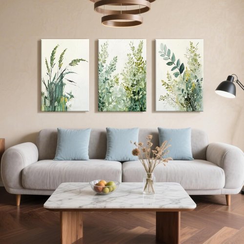Boho Flowers Canvas Wall Art Prints by [Brand Name] - Modern Botanical Floral Decor | 12"x16" Wrapped Frame