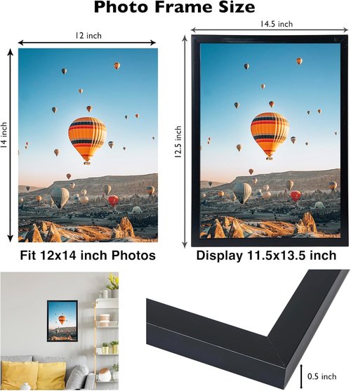JCJMY 12x14 Black Picture Frame - Versatile Wall Mounting for Horizontal or Vertical Display