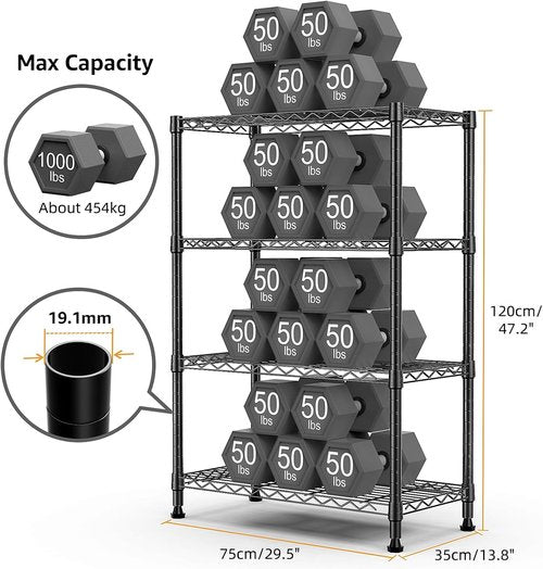 M MZG Heavy Duty 4-Tier Steel Storage Shelving Unit - 1000 lbs Capacity | Organizer Rack for Home, Kitchen, Office (13.7" D x 29.5" W x 47.2" H)
