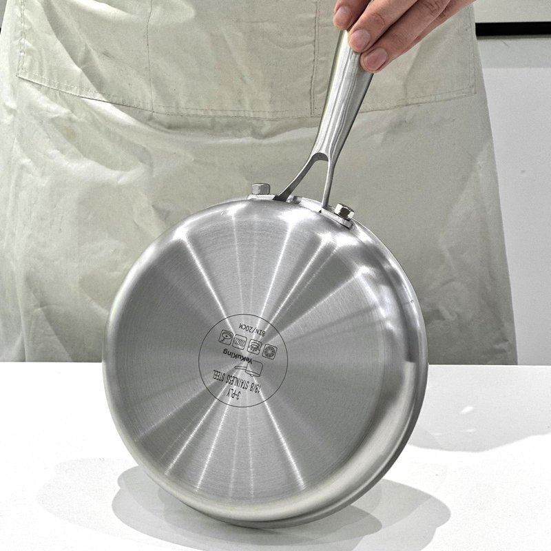 YeKuKing Tri-ply Stainless Steel Frying Pan 12 Inch Large Skillet for Chef's Cooking Pan Induction Oven Dishwasher Safe, Compatible with All Cooktops Up to 600℉ with Kitchen Tongs(Detachable Handle)