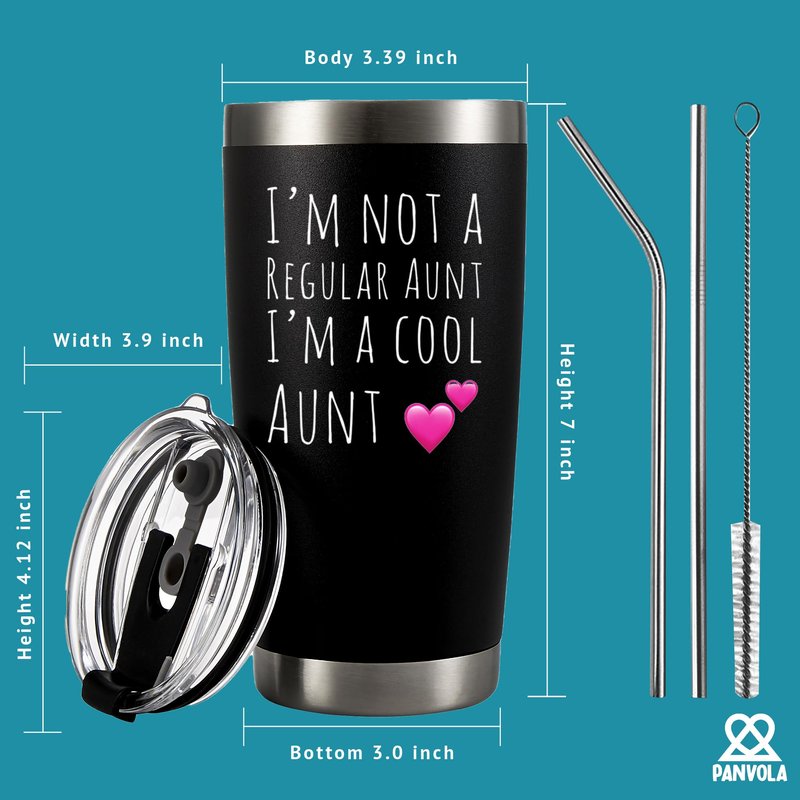 Panvola I'm Not A Regular Aunt I'm A Cool Aunt Gifts from Niece Nephew Sister's Mother's Day Gifts for Auntie Tia Vacuum Insulated Tumbler With Removable Straw Lid Stainless Steel 20oz Black