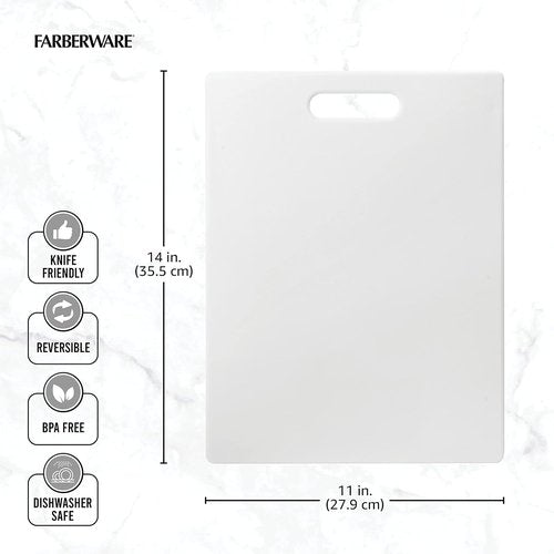 Farberware Large Cutting Board - Dishwasher-Safe Plastic Chopping Board with Easy Grip Handle | 11" x 14", White
