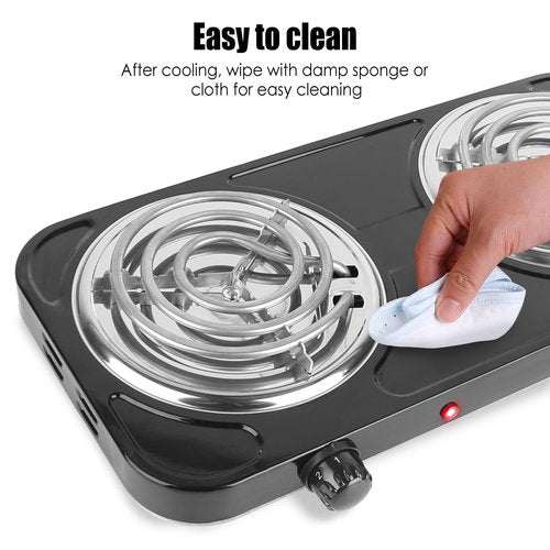 TeqHome Double Hot Plate, 2000W Portable Countertop Burner & Electric Stove, 5-Level Temp Cast Iron Double Burner Cooktop for Home/RV/Camping (Black)
