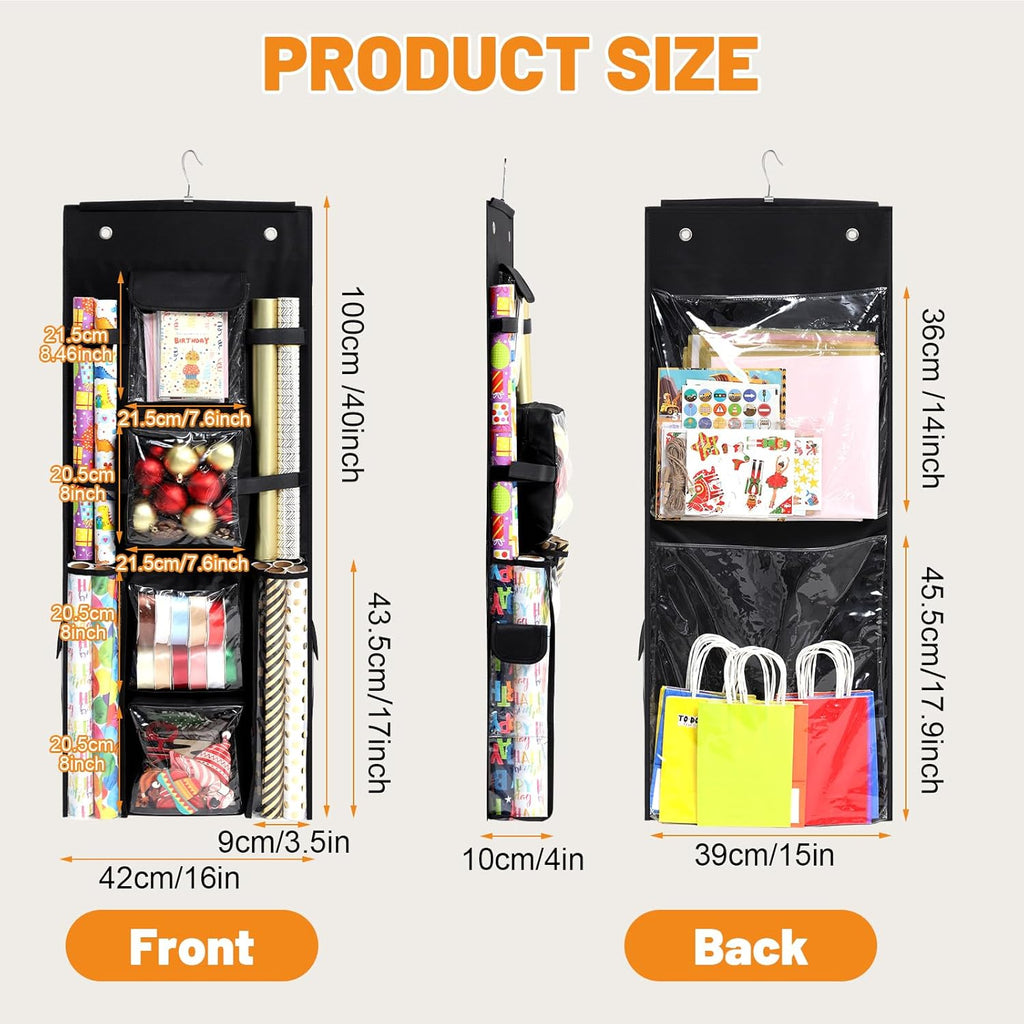 Skiennix Hanging Gift Wrap Organizer - Double-Sided Storage for Christmas Wrapping Paper | 40x16 Inch Heavy-Duty Design
