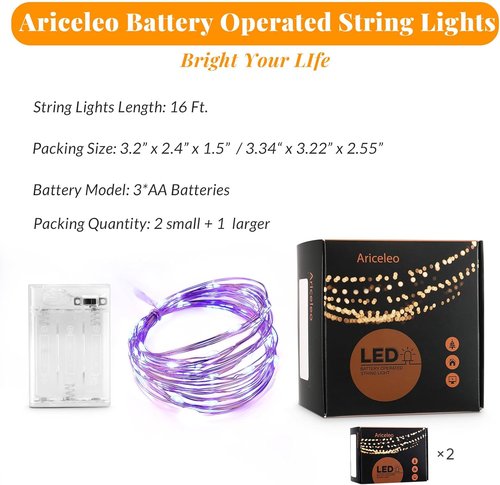 Ariceleo LED Fairy Lights - Battery Operated Mini Copper Wire String Lights | 5m/16ft Blue for Bedroom & Parties