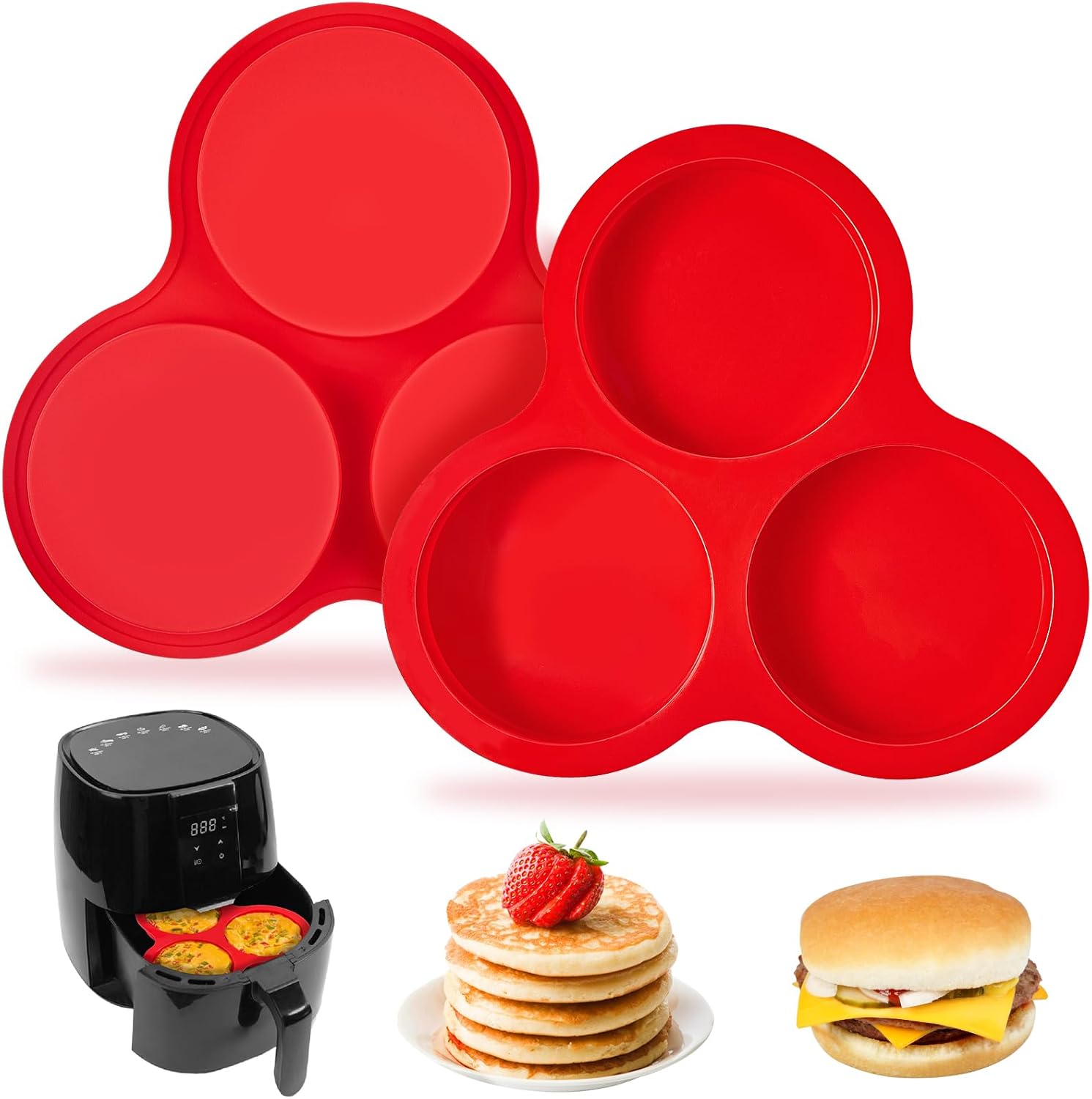 Puyeipt Air Fryer Silicone Egg Molds - 4 Inch Jumbo Round Muffin Top Pans for Breakfast Sandwiches | 2 Pack