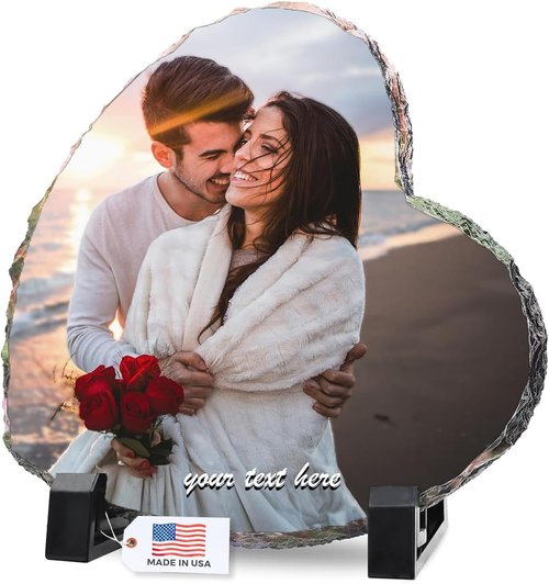 LOUISMIAA Personalized Picture Frame - Custom Heart-Shaped Slate Plaque | Perfect Gift for Any Occasion, 5.9x5.9 in