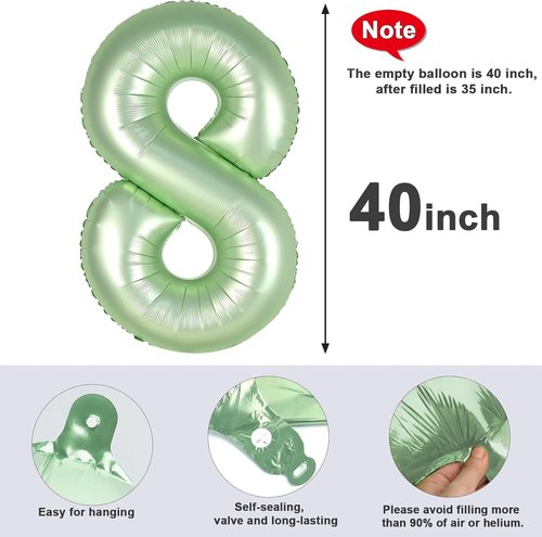 40 Inch Olive Green Number 8 Balloon | Perfect for 8th Birthday, Weddings & Graduations