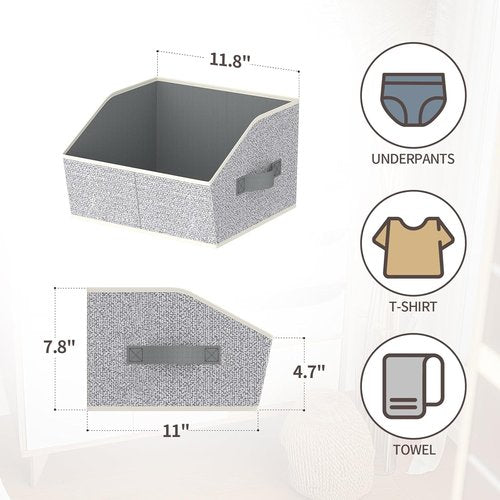 Homsorout Storage Bins - Small Trapezoid Closet Organizers with Handles | 4 Pack in Light Gray