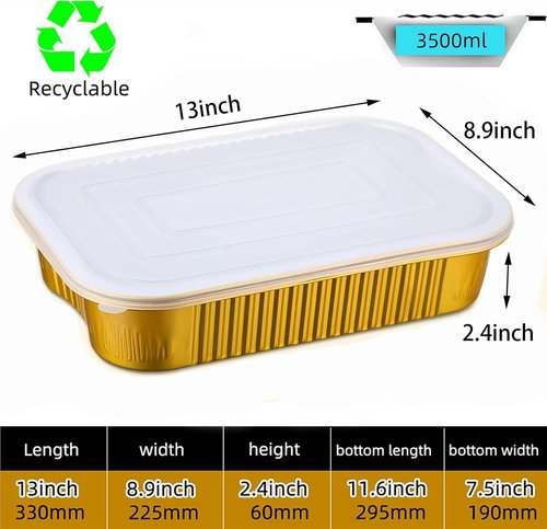 Gold Aluminum Foil Baking Pans - Heavy-Duty Disposable Containers with Lids | 9"×13" (10 Pack)