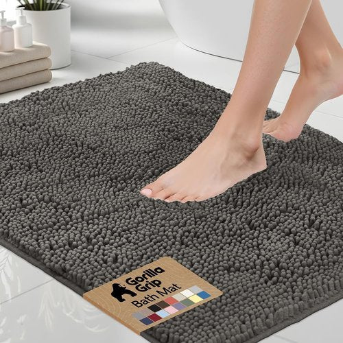GORILLA GRIP Bath Rug Mat - Soft Absorbent Chenille | Quick Dry Microfiber, 36x24 Charcoal