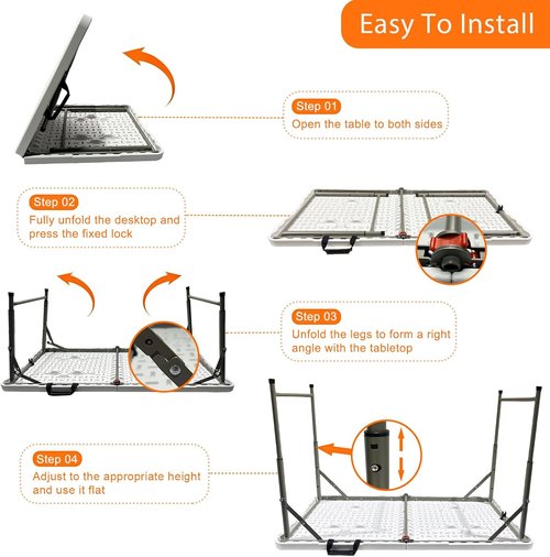 Lakhow Folding Table - 4-Foot Heavy Duty Plastic Utility Table | Portable Adjustable Height for Indoor/Outdoor Use - White