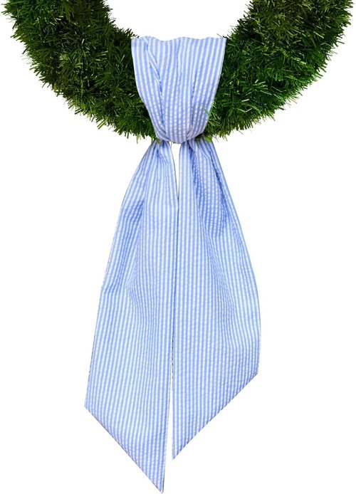 Blue Seersucker Baby Shower Wreath Sash - Stylish Front Door Decor for Weddings & Birthdays