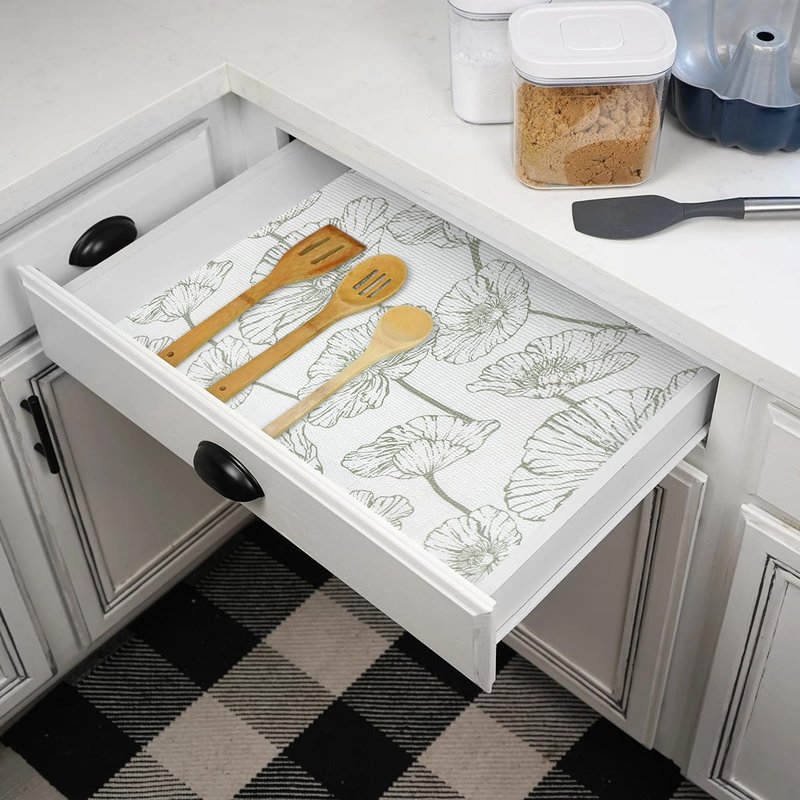 Quttisay Shelf Liner for Kitchen Cabinets Non Adhesive Kitchen Drawer Liner,Non-Slip Lotus Cabinet Liner Shelf Paper,Pantry Shelf Liners for Cabinets Dresser Cupboard Liner Decorative 23.6In x 10FT