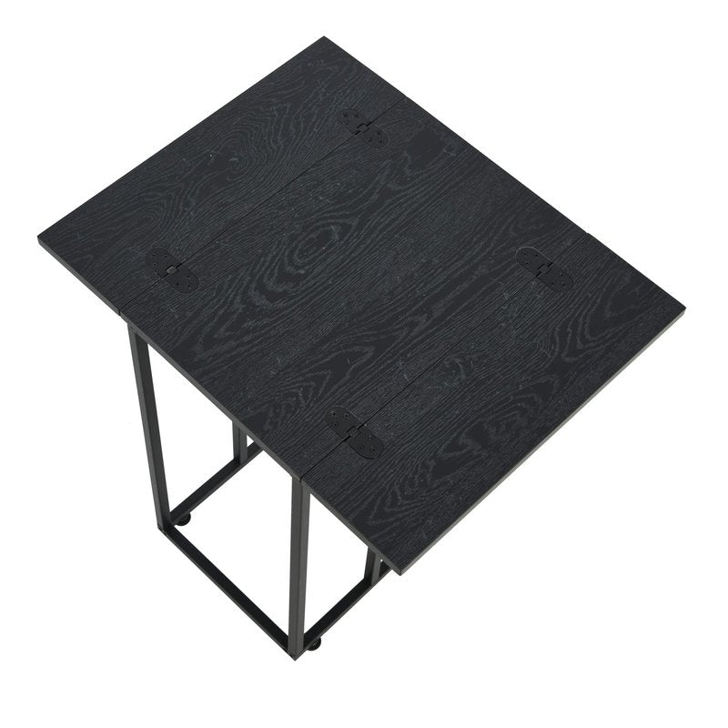 Household Essentials Jamestown Extendable C-Shaped for Accessiblity Side End Table Black Oak Wood Grain and Black Metal