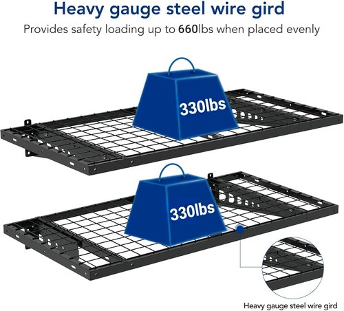 FLEXIMOUNTS Heavy-Duty Bike Wall Shelving Rack - 2 Pack 2x4ft | 660lbs Capacity, Black Pro Series