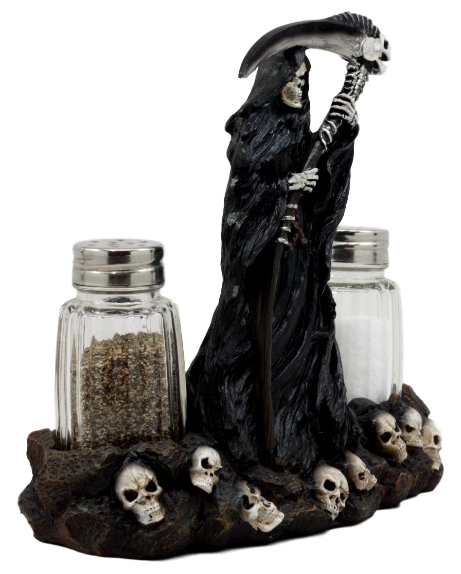 Ebros Gift Day Of The Dead Grim Reaper Standing On Skull Graveyard Salt & Pepper Shakers Holder Figurine Set 6.25"H
