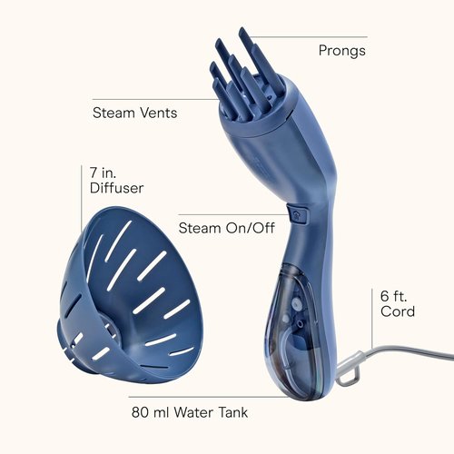 Infiniti PRO by CONAIR Hair Steamer - Portable Styling Tool with 7-Inch Diffuser, Fast 30-Second Heat-Up, Blue