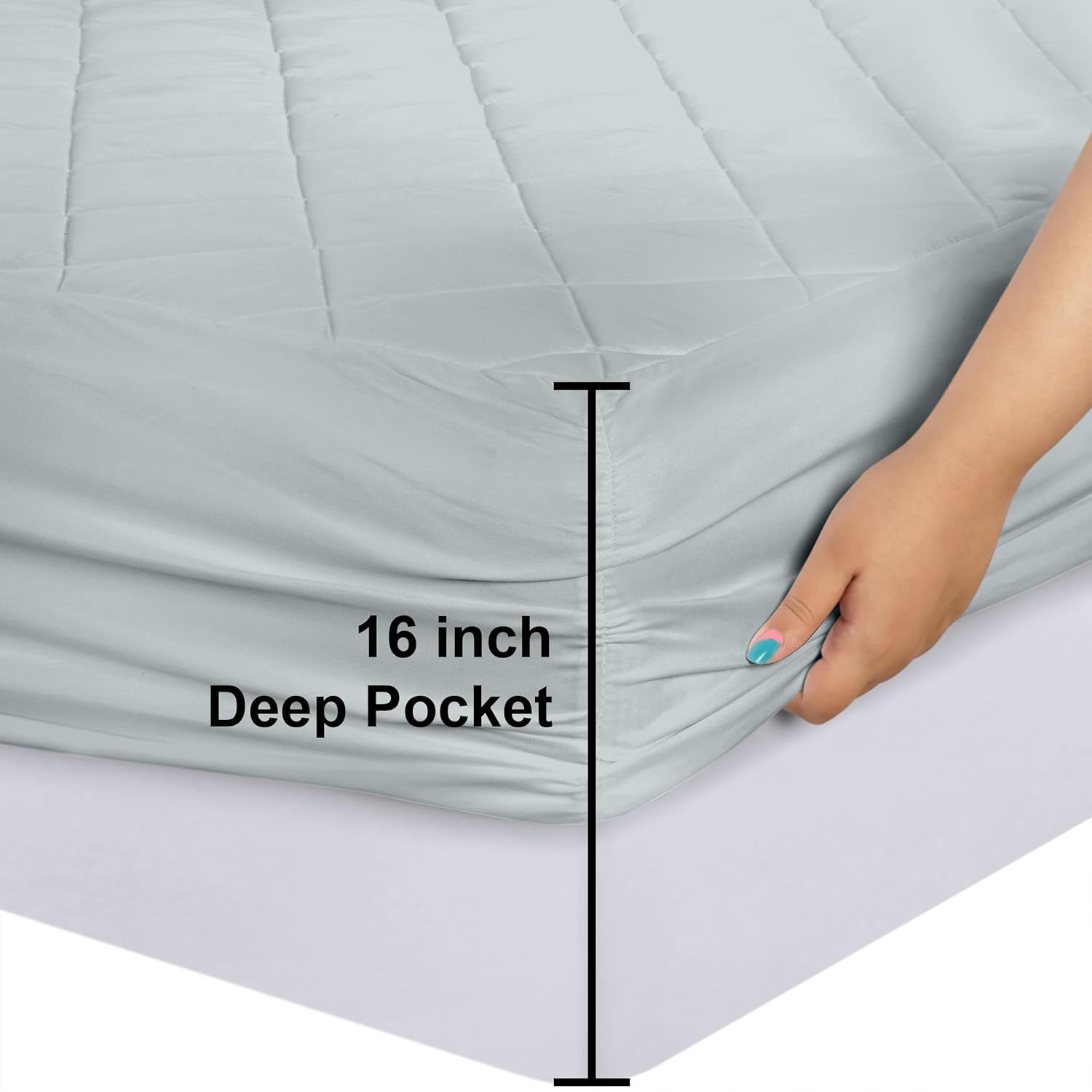 Utopia Bedding Quilted Fitted Mattress Pad - Queen Size Deep Pocket Protector | Machine Washable (Light Grey)
