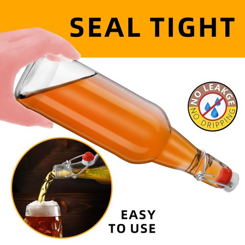 eispap 3 pcs Clear 16oz Beer Bottles with Flip Caps, 16oz Glass Bottle with Swinging Top for Airtight Lids, Home Brewing and Fermentation Kombucha, Vanilla Extract, Beverage, Water