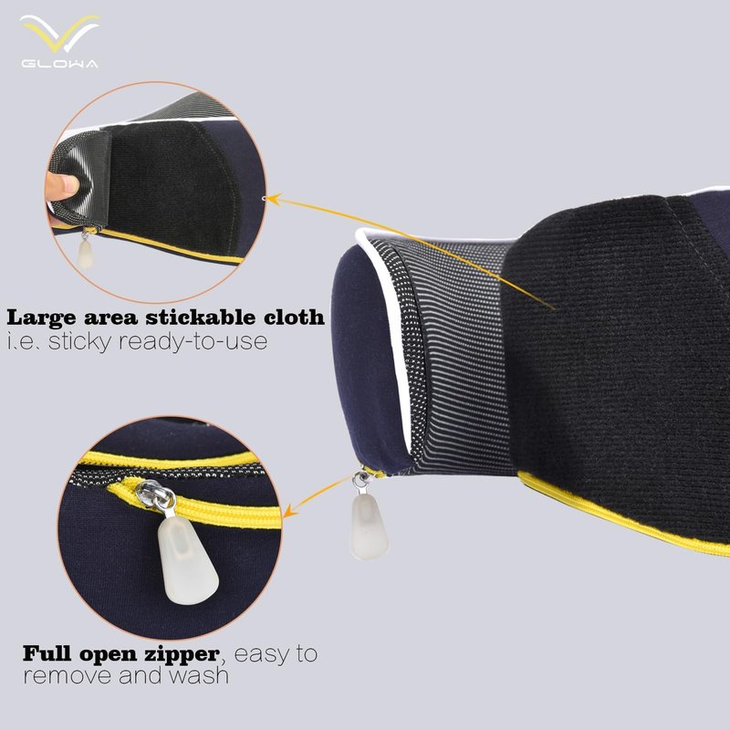 Glowa 2.0 Travel Neck Pillow, Ergonomic Chin Support for Airplane & Car, Breathable & Washable Cover, Lightweight Compact for Travel。(Navy Blue)