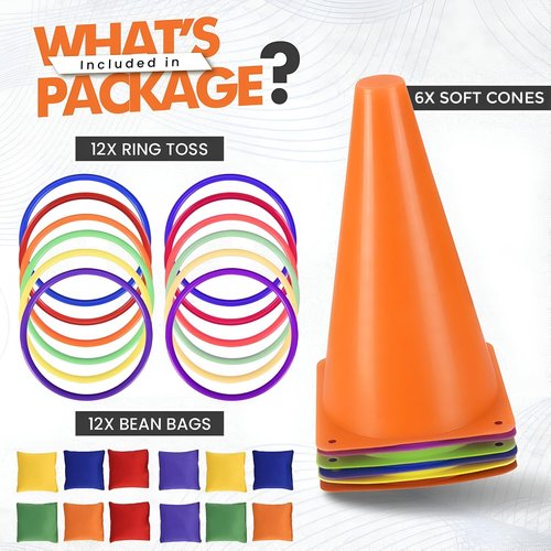 CircleCraft Ring Toss Game Set - 31 Pcs Plastic Cones & Rings for Kids & Adults | Perfect for Parties & Outdoor Fun