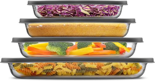 JoyJolt 8-Piece Borosilicate Glass Baking Dish Set - Rectangle Deep Oven Dishes with Black Lids | Ideal for Lasagna, Casseroles & Cakes