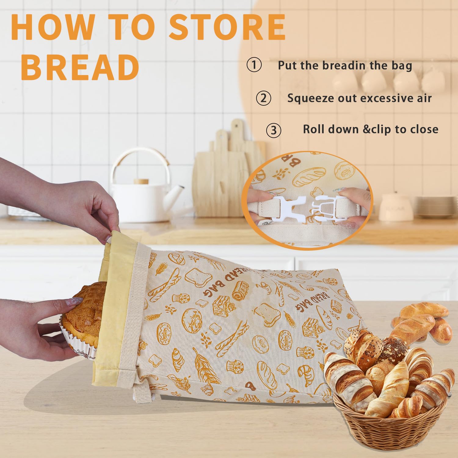 Reusable Bread Bag with Beeswax Lining – 2 Pack XL Cotton Bread Storage Bag for Homemade Sourdough, Baguette, Loaves – Eco-Friendly Waxed Food Wrap for Kitchen & Freezer