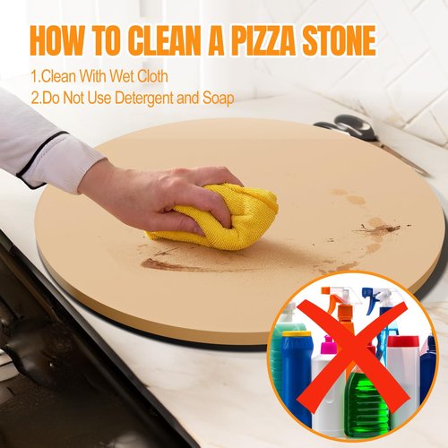 Caprihom Round Pizza Stone for Grill 16 inch with Handles - Heavy Duty Cordierite Pizza Stone for Oven -Thermal Shock Resistant Baking Stone, Includes Metal Rack & Scraper