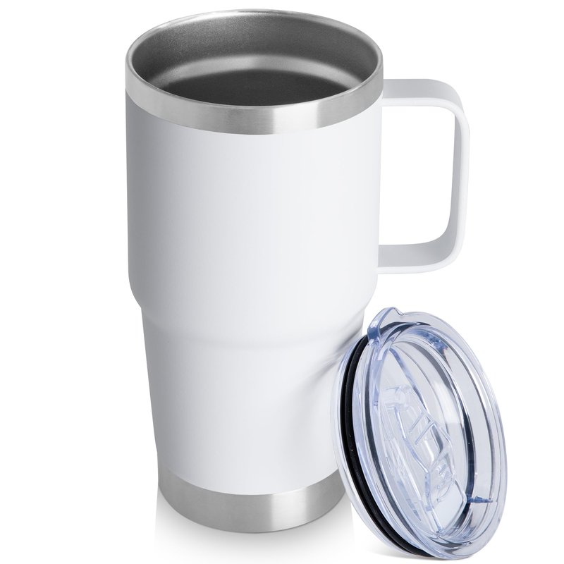 20oz Tumbler Bulk with Lid, Stainless Steel Tumbler Bulk with Handle, Metal Insulated Travel Coffee Mug Set with Handle, Double Wall Vacuum Leak Proof Tumbler Cup, White 12 Pack