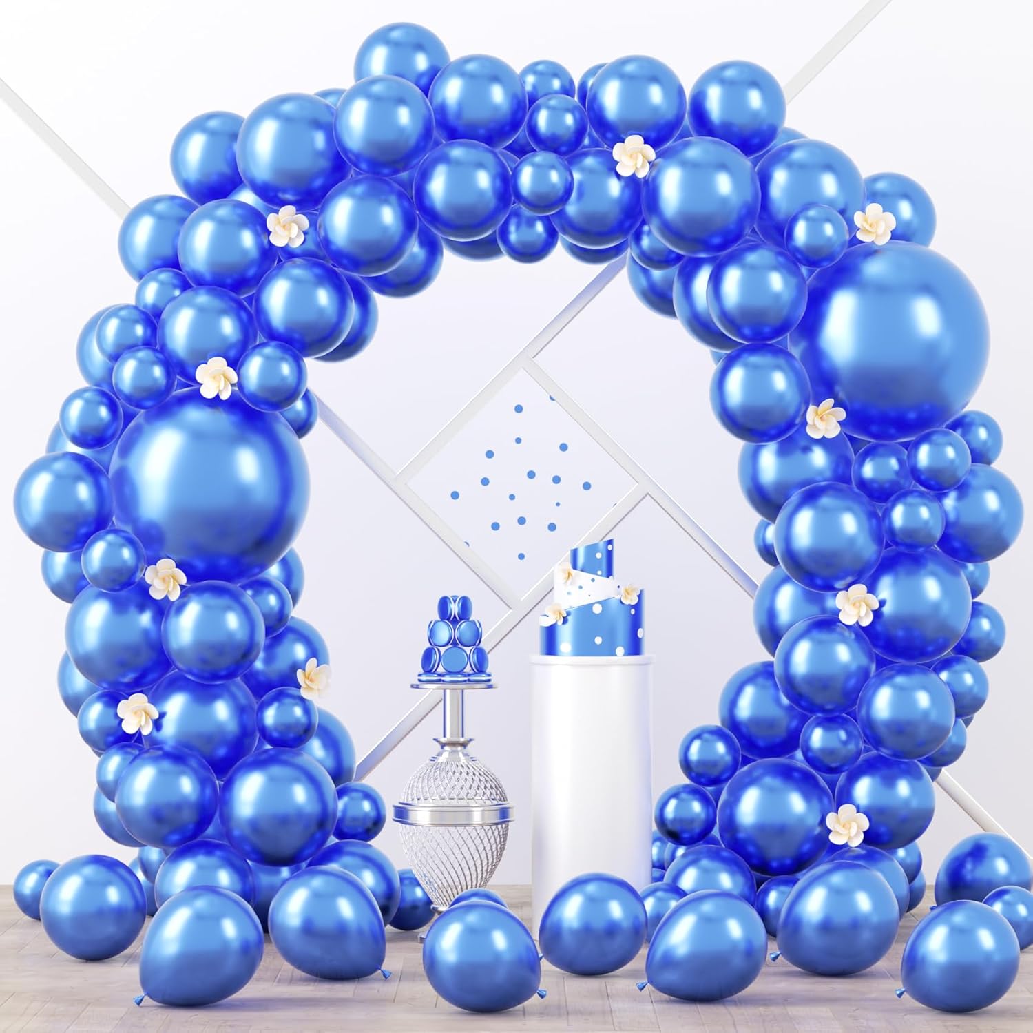 Voircoloria Metallic Blue Balloon Garland Kit - 90 Pack in 5/10/12/18 Inch Sizes for Graduation, Weddings & Parties