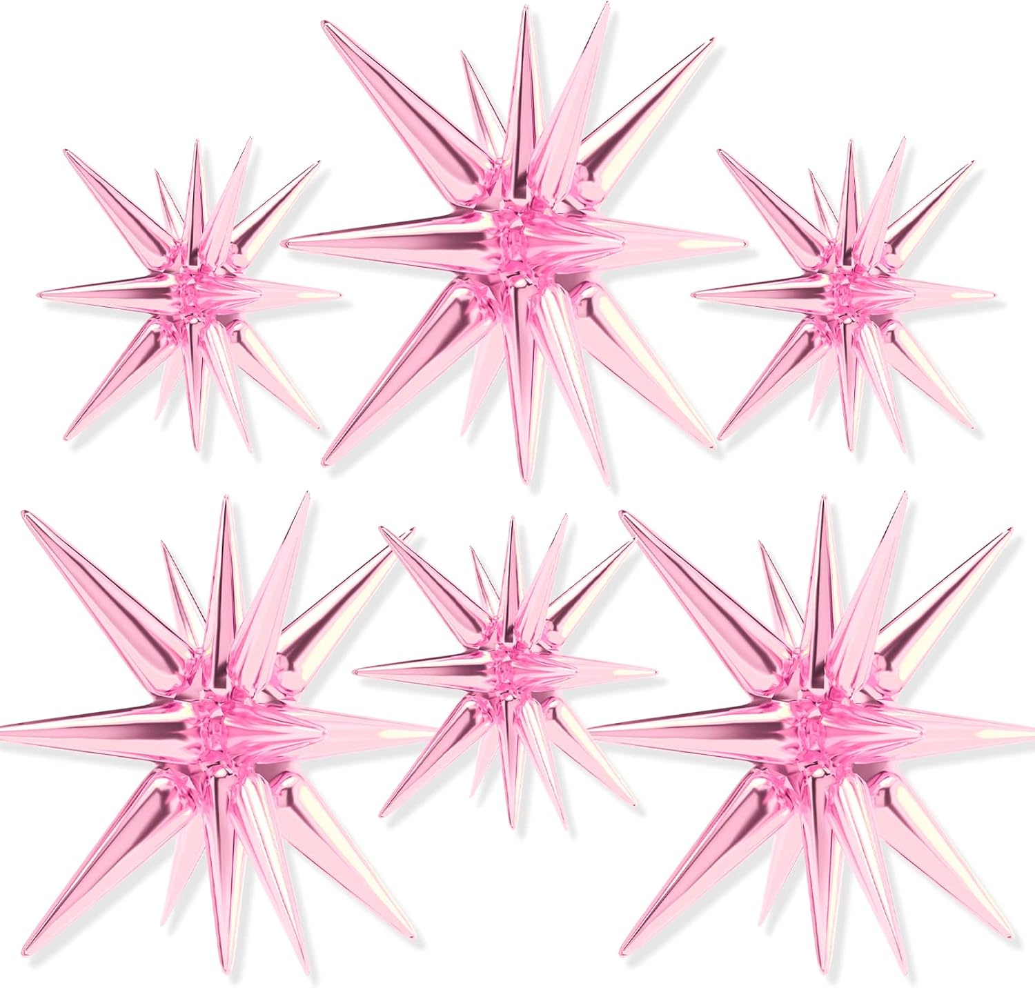 PartyWoo Pink Star Foil Balloons - 6 Different Sizes | 22-Inch Mylar Balloons for Birthday & Gender Reveal Decor