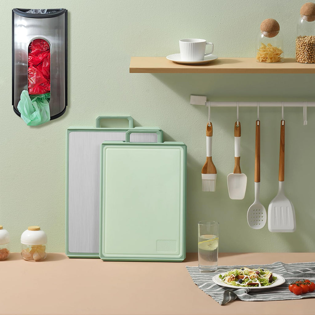 Magnetic Wall Mounted Trash Bag Holder, Grocery Bag Holder Stainless Steel Kitchen Trash Bag Organizer Anti-Fingerprints Magnet and Scraw for Kitchen Garage Barn Storage Room