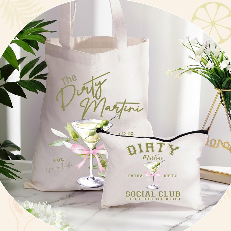 Paterr 6 Pcs Martini Gift Includes Makeup Bag, Martini Tote Bag, Acrylic Keychain, Hair Scrunchy, Martini Socks, Martini Birthday Cards for Bachelorette Party Cocktail Martini Lover Gift Decoration