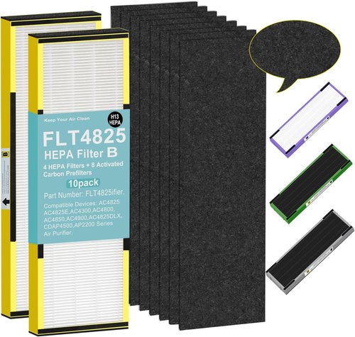 FLT4825 HEPA Filter B - Upgraded Replacement for GermGuardian Air Purifiers | Includes 2 True HEPA & 8 Carbon Pre-Filters