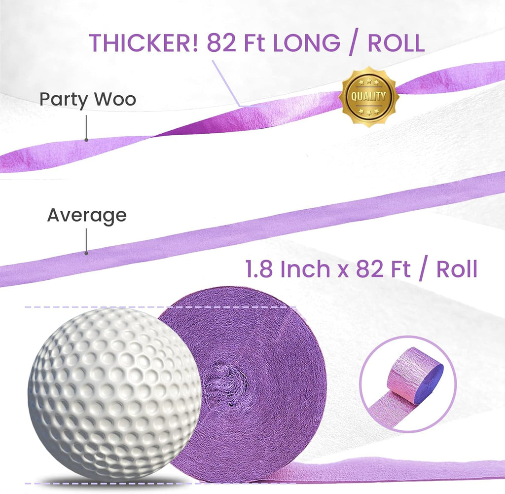 PartyWoo Purple Crepe Paper Streamers - 6pcs 492ft for Birthday & Graduation Decorations | Light & Dark Purple, Lavender, White, Silver