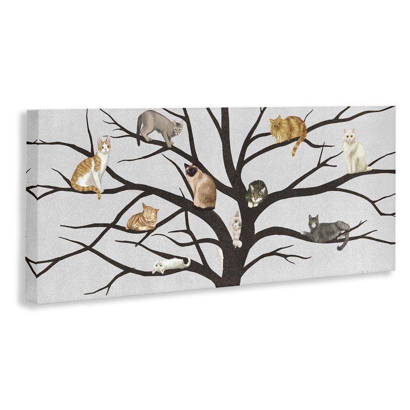 Stupell Industries Cats in The Tree Animal Pet Black Grey Painting, Design by Artist Ziwei Li Wall Art, 13 x 30, Canvas
