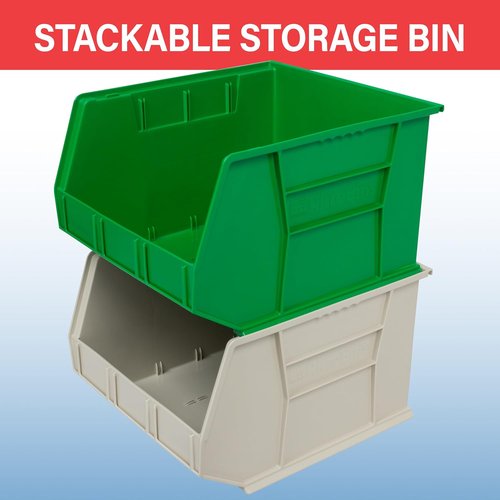 Akro-Mils Plastic Storage Bins - Space-Saving Stackable Organizers for Garage & Pantry | Red, 18" x 16" x 11", 3-Pack