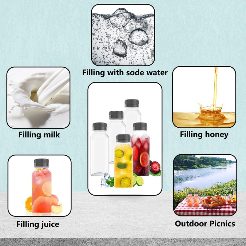 Goiio 10 Pcs 6 Ounce Plastic Juice Bottles, Clear Bulk Beverage Containers, for Smoothies, Juice Milk and Homemade Beverages