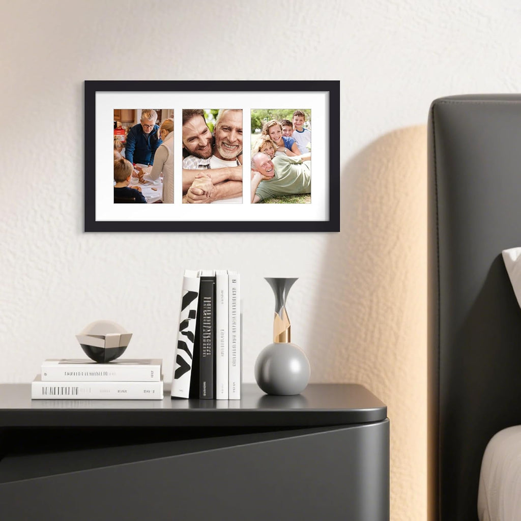 Upsimples 8x14 Collage Picture Frame - Display 3 Photos (4x6) with Mat or Without Mat, Black